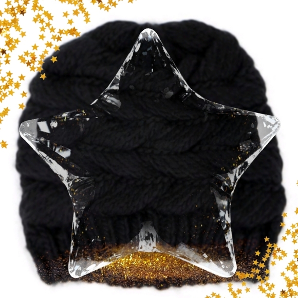 Accessories - Messy Hair Ponytail Cable Knit Beanie Black